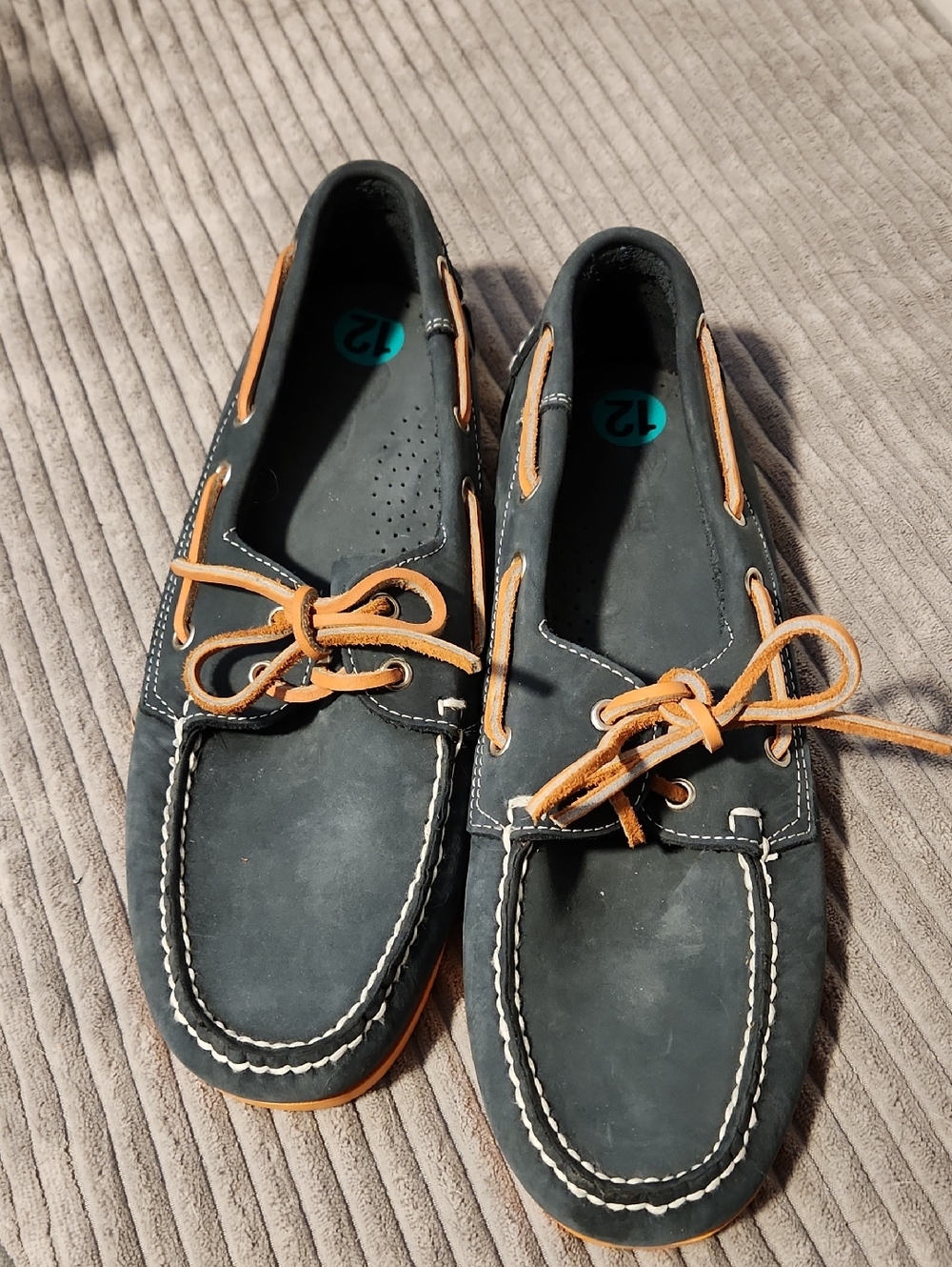 Men's Navy and Orange Boat Shoes - Classic Leather Deck Loafers